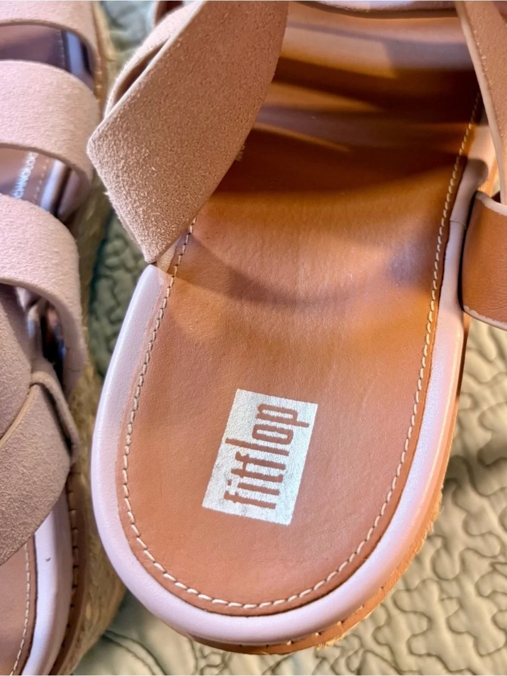 💥FitFlop Eloise Blush Pink Suede Strappy Espadrille Platform Wedge Sandals~9❤️